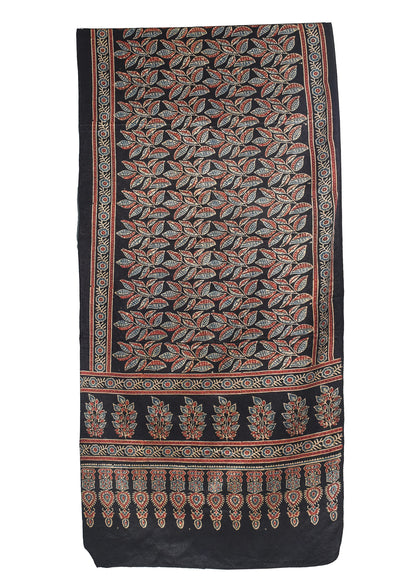 Ajrakh Mashru Silk Natural Dye Hand Block Print Stole  - 2 Mtr Length    -  SKU : ID22702L