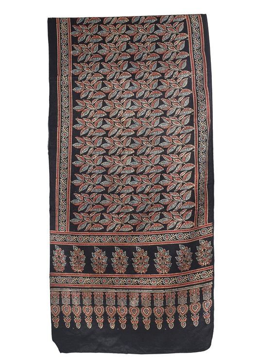Ajrakh Mashru Silk Natural Dye Hand Block Print Stole  - 2 Mtr Length    -  SKU : ID22702L