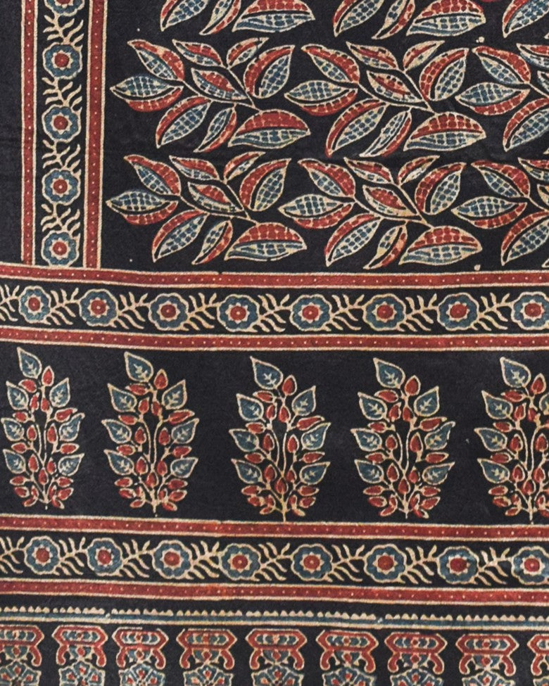 Ajrakh Mashru Silk Natural Dye Hand Block Print Stole  - 2 Mtr Length    -  SKU : ID22702L