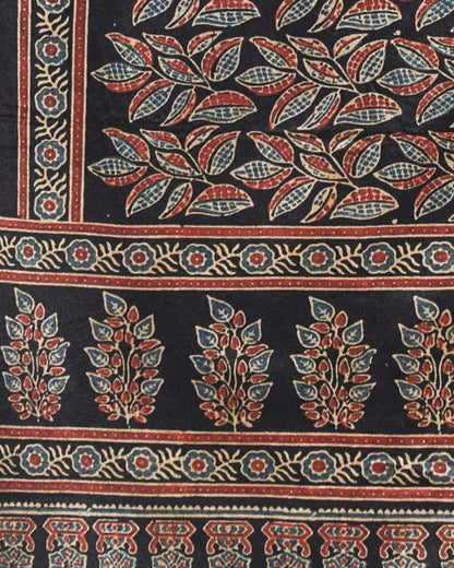 Ajrakh Mashru Silk Natural Dye Hand Block Print Stole  - 2 Mtr Length    -  SKU : ID22702L