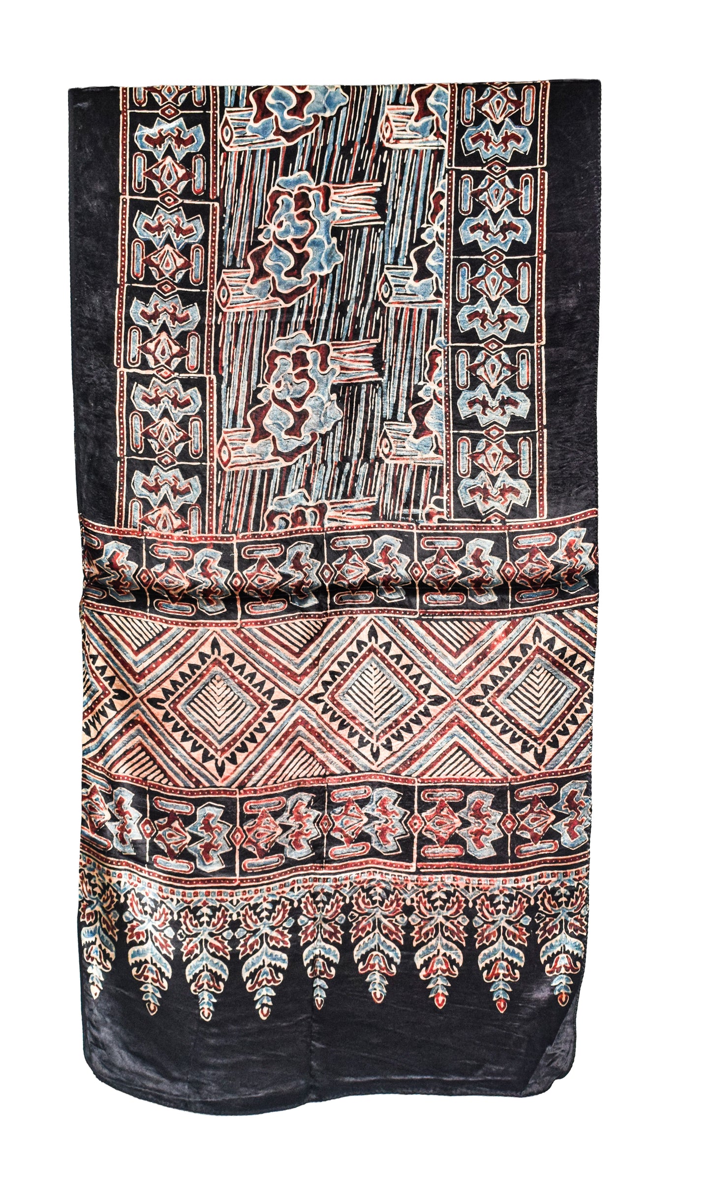 Ajrakh Mashru Silk Natural Dye Hand Block Print Stole  - 2 Mtr Length    -  SKU : JH02C02C