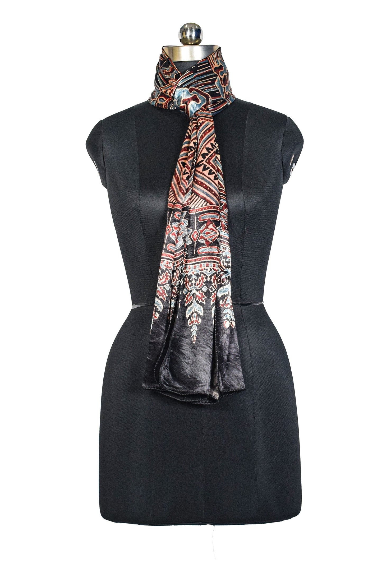 Ajrakh Mashru Silk Natural Dye Hand Block Print Stole  - 2 Mtr Length    -  SKU : JH02C02C