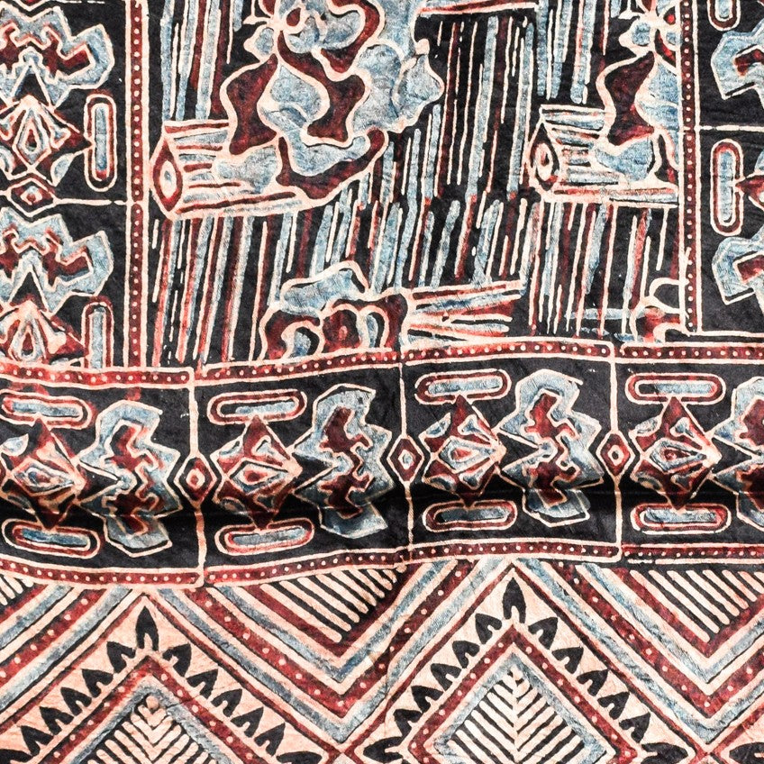 Ajrakh Mashru Silk Natural Dye Hand Block Print Stole  - 2 Mtr Length    -  SKU : JH02C02C