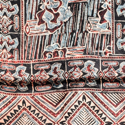 Ajrakh Mashru Silk Natural Dye Hand Block Print Stole  - 2 Mtr Length    -  SKU : JH02C02C