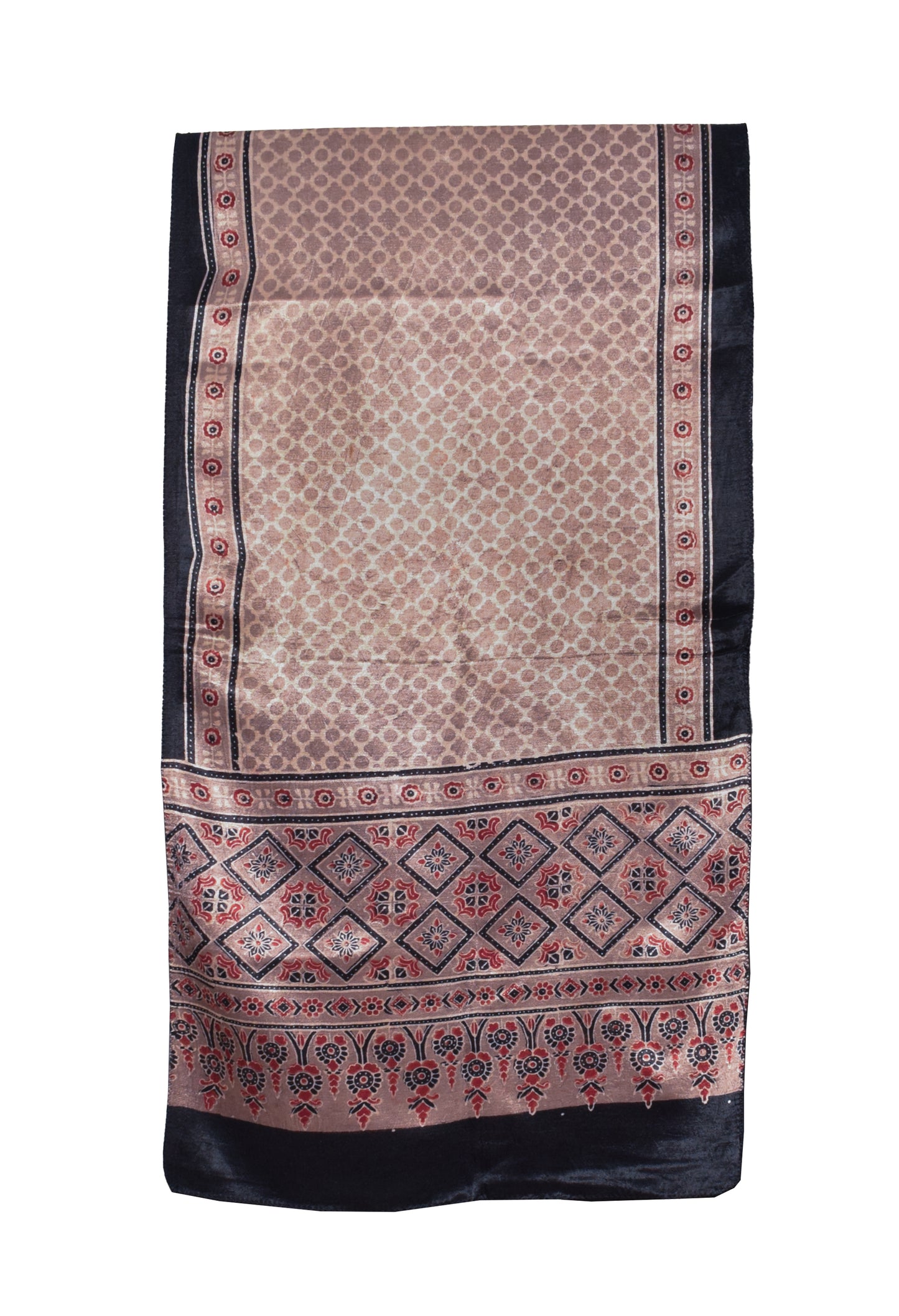 Ajrakh Mashru Silk Natural Dye Hand Block Print Stole  - 2.1 Mtr Length    -  SKU : ID04401E