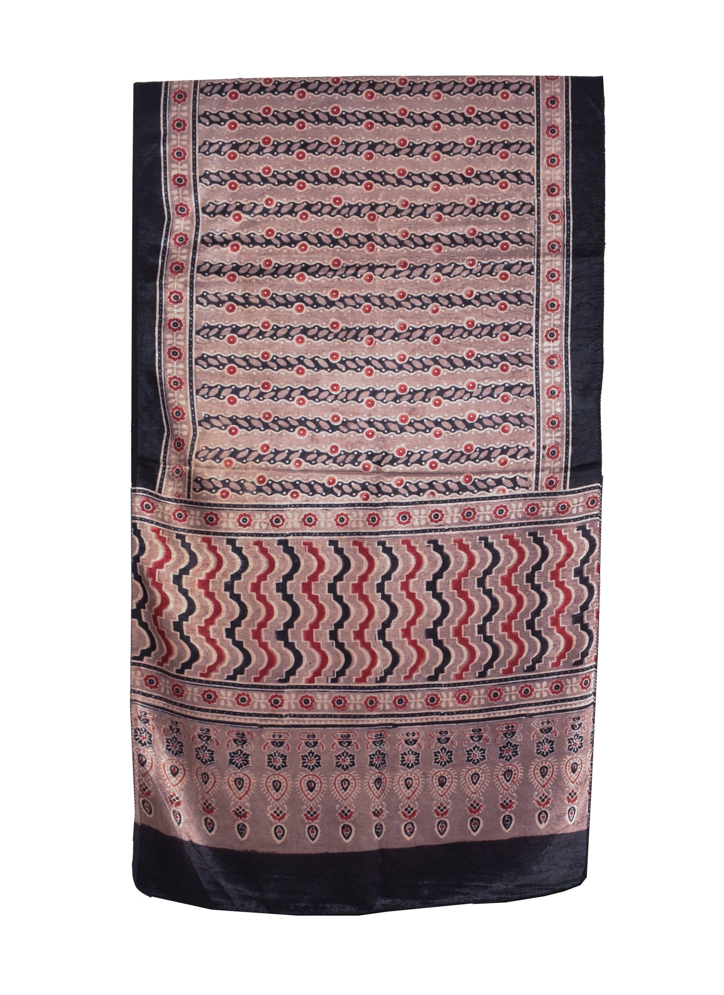 Ajrakh Mashru Silk Natural Dye Hand Block Print Stole  - 2 Mtr Length    -  SKU : ID04401J