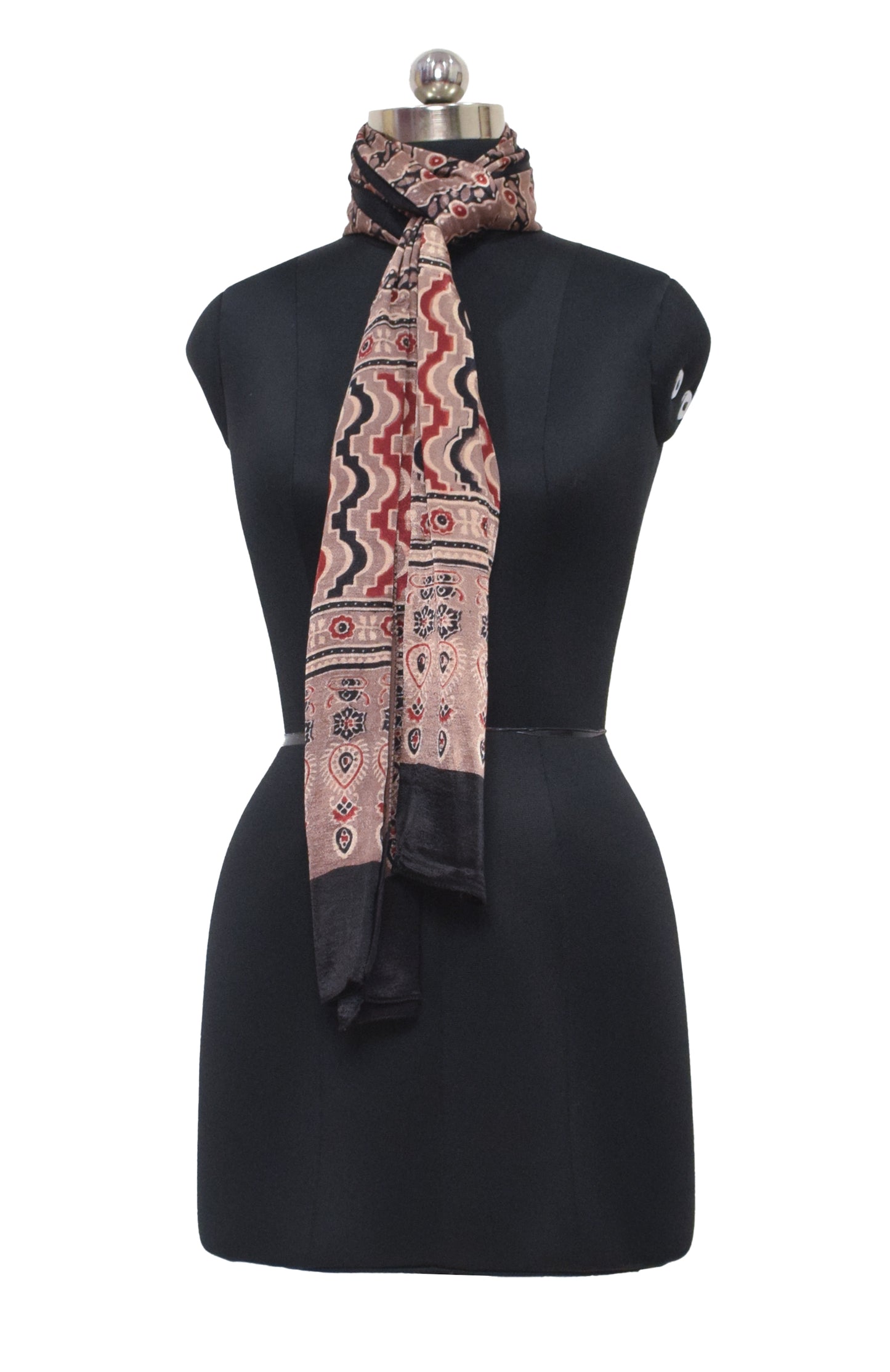 Ajrakh Mashru Silk Natural Dye Hand Block Print Stole  - 2 Mtr Length    -  SKU : ID04401J