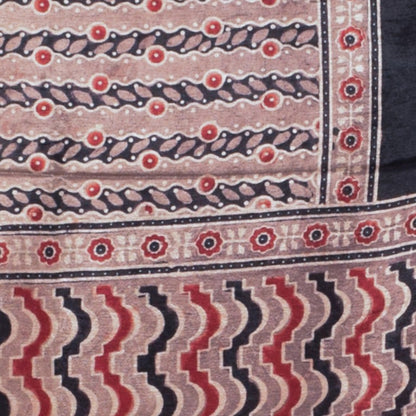 Ajrakh Mashru Silk Natural Dye Hand Block Print Stole  - 2 Mtr Length    -  SKU : ID04401J