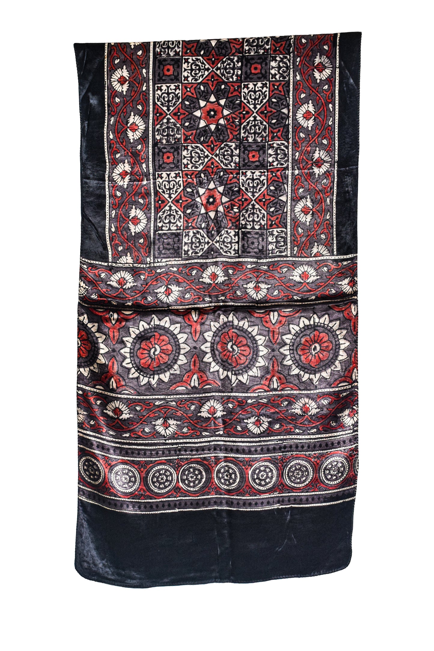 Ajrakh Mashru Silk Natural Dye Hand Block Print Stole  - 2 Mtr Length    -  SKU : JH02C02A