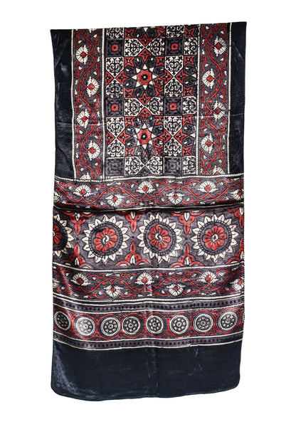 Ajrakh Mashru Silk Natural Dye Hand Block Print Stole  - 2 Mtr Length    -  SKU : JH02C02A