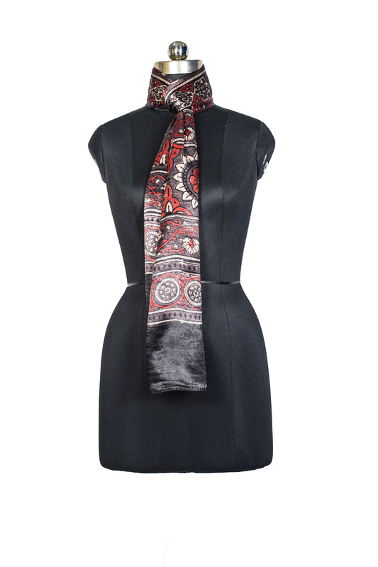 Ajrakh Mashru Silk Natural Dye Hand Block Print Stole  - 2 Mtr Length    -  SKU : JH02C02A