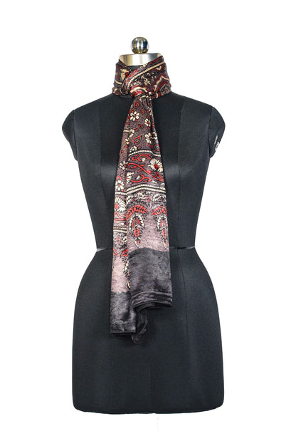 Ajrakh Mashru Silk Natural Dye Hand Block Print Stole  - 2 Mtr Length    -  SKU : JH02C02B