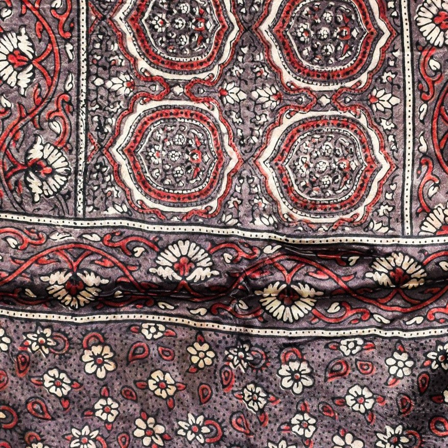 Ajrakh Mashru Silk Natural Dye Hand Block Print Stole  - 2 Mtr Length    -  SKU : JH02C02B