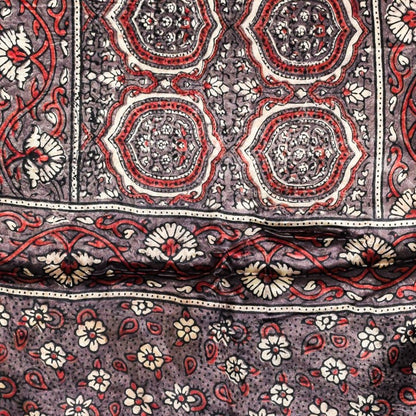 Ajrakh Mashru Silk Natural Dye Hand Block Print Stole  - 2 Mtr Length    -  SKU : JH02C02B