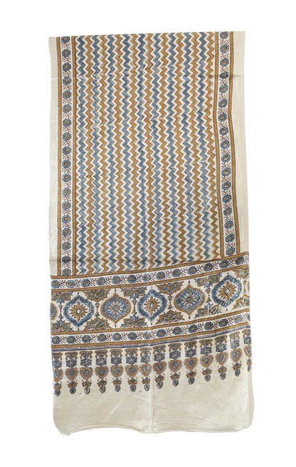 Ajrakh Mashru Silk Natural Dye Hand Block Print Stole   - 2.1 Mtr Length    -  SKU : ID19101J