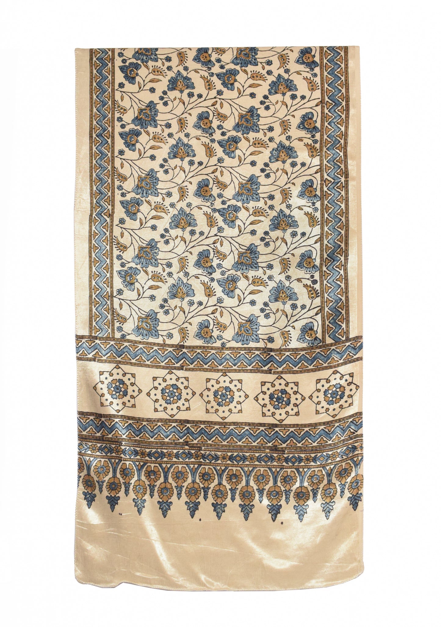 Ajrakh Mashru Silk Natural Dye Hand Block Print Stole   - 2.1 Mtr Length    -  SKU : ID1910AE