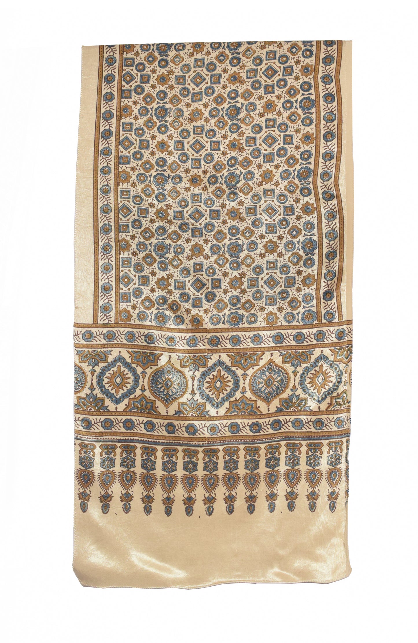 Ajrakh Mashru Silk Natural Dye Hand Block Print Stole   - 2.1 Mtr Length    -  SKU : ID1910AZ