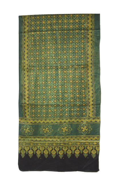 Ajrakh Mashru Silk Natural Dye Hand Block Print Stole   - 2.1 Mtr Length    -  SKU : ID19101A