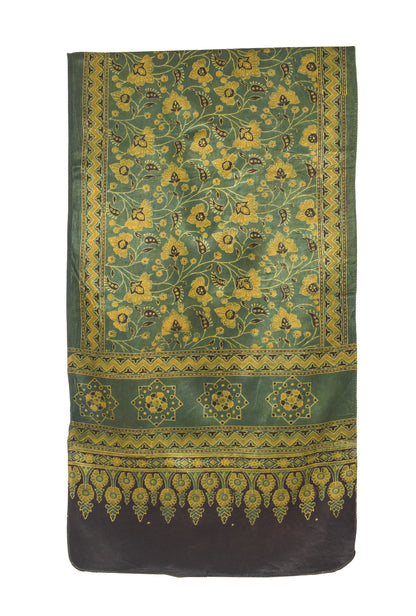 Ajrakh Mashru Silk Natural Dye Hand Block Print Stole   - 2.1 Mtr Length    -  SKU : ID19101H