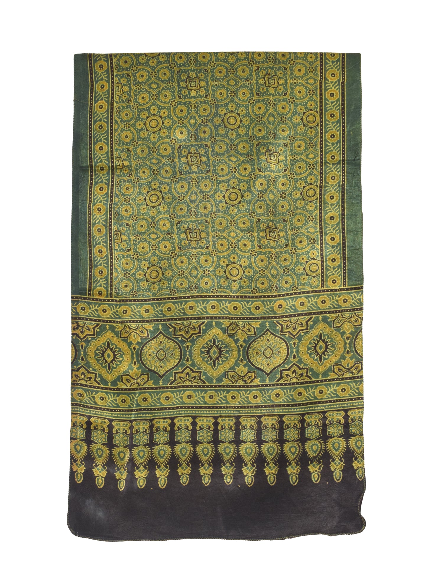 Ajrakh Mashru Silk Natural Dye Hand Block Print Stole   - 2.1 Mtr Length    -  SKU : ID19101O