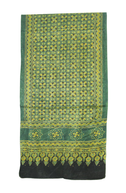 Ajrakh Mashru Silk Natural Dye Hand Block Print Stole   - 2.1 Mtr Length    -  SKU : ID19101V