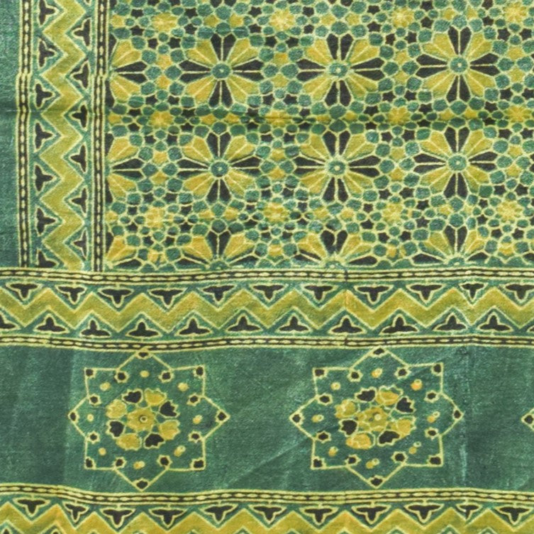 Ajrakh Mashru Silk Natural Dye Hand Block Print Stole   - 2.1 Mtr Length    -  SKU : ID19101V