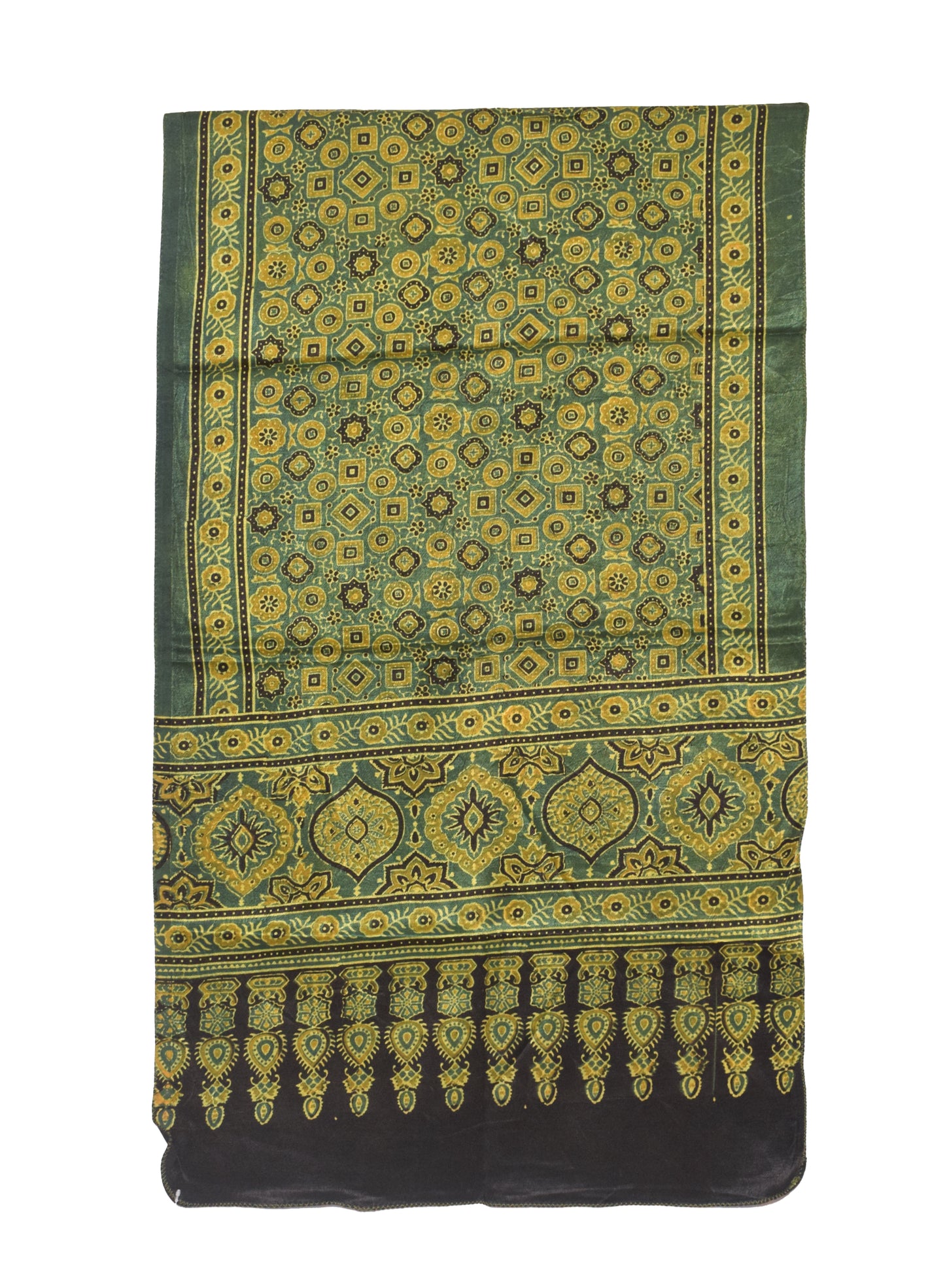 Ajrakh Mashru Silk Natural Dye Hand Block Print Stole   - 2.1 Mtr Length    -  SKU : ID1910AC