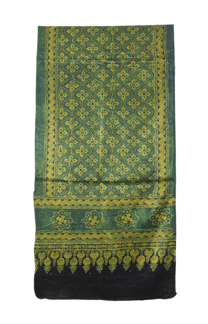 Ajrakh Mashru Silk Natural Dye Hand Block Print Stole   - 2.1 Mtr Length    -  SKU : ID1910AJ