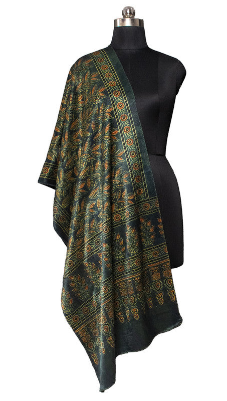 Ajrakh Mashru Silk Natural Dye Hand Block Print Stole  - 2.1 Mtr Length    -  SKU : ID22702C