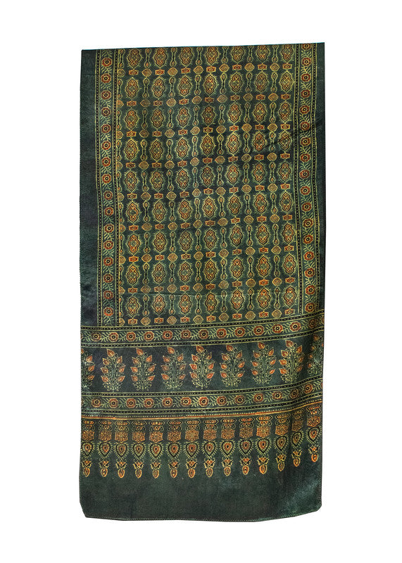 Ajrakh Mashru Silk Natural Dye Hand Block Print Stole  - 2.1 Mtr Length    -  SKU : ID22702E