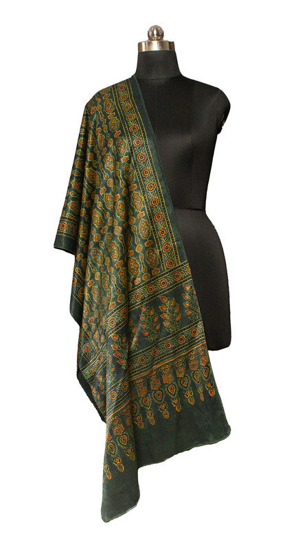 Ajrakh Mashru Silk Natural Dye Hand Block Print Stole  - 2.1 Mtr Length    -  SKU : ID22702E