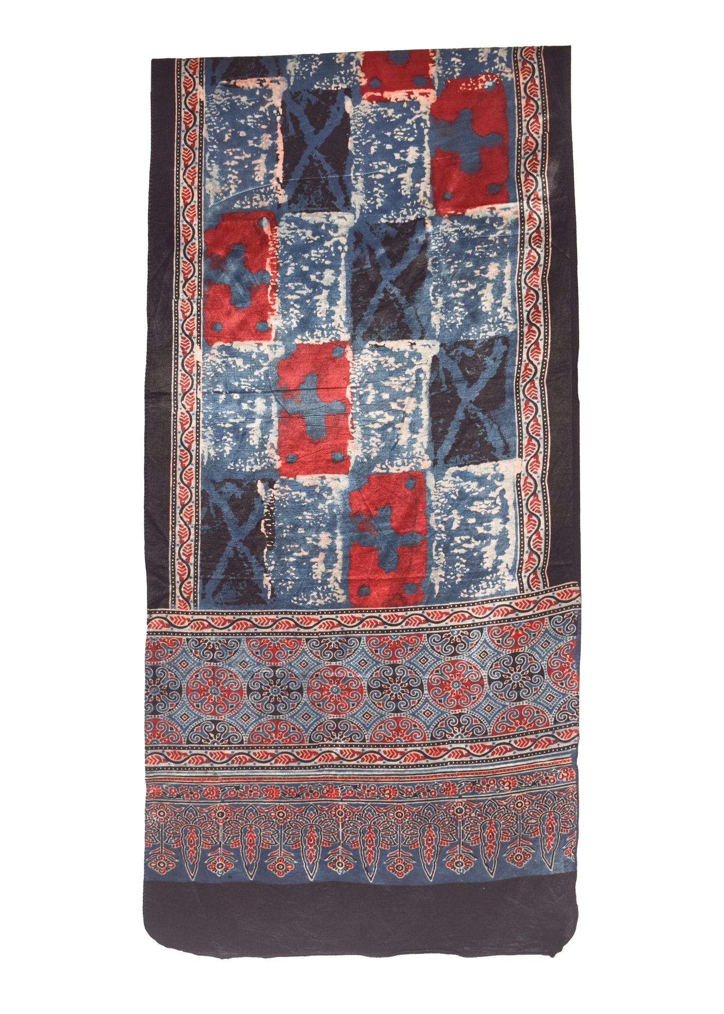 Ajrakh Mashru Silk Natural Dye Hand Block Print Stole   - 2.1 Mtr Length    -  SKU : GT03A01C