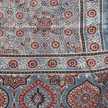 Ajrakh Mashru Silk Natural Dye Hand Block Print Stole   - 2.1 Mtr Length    -  SKU : ID19101N