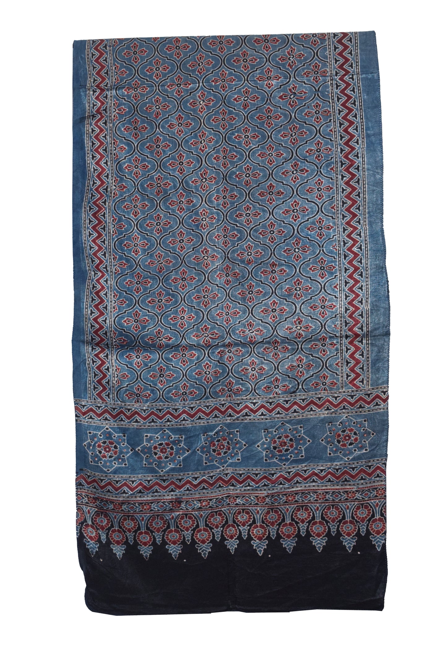 Ajrakh Mashru Silk Natural Dye Hand Block Print Stole   - 2.1 Mtr Length    -  SKU : ID1910AB