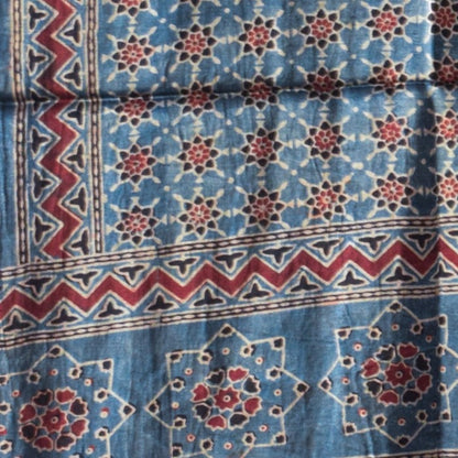 Ajrakh Mashru Silk Natural Dye Hand Block Print Stole   - 2.1 Mtr Length    -  SKU : ID1910BD