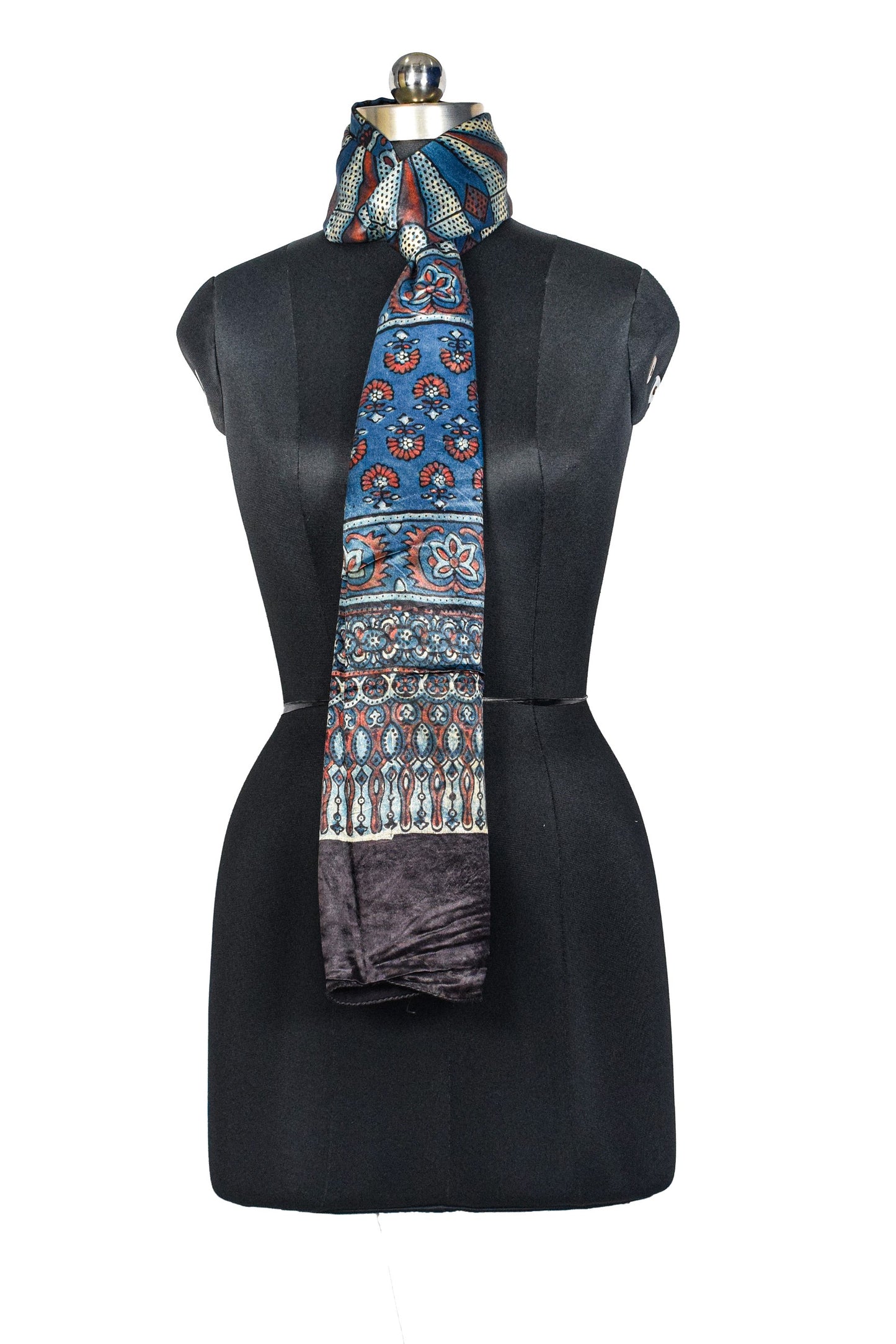 Ajrakh Mashru Silk Natural Dye Hand Block Print Stole  - 2 Mtr Length    -  SKU : JH02C02D