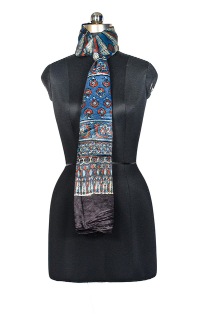 Ajrakh Mashru Silk Natural Dye Hand Block Print Stole  - 2 Mtr Length    -  SKU : JH02C02D