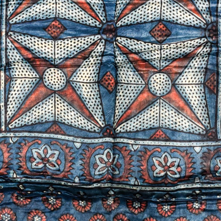 Ajrakh Mashru Silk Natural Dye Hand Block Print Stole  - 2 Mtr Length    -  SKU : JH02C02D