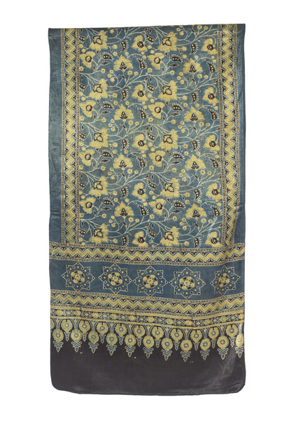 Ajrakh Mashru Silk Natural Dye Hand Block Print Stole   - 2.1 Mtr Length    -  SKU : ID19101D
