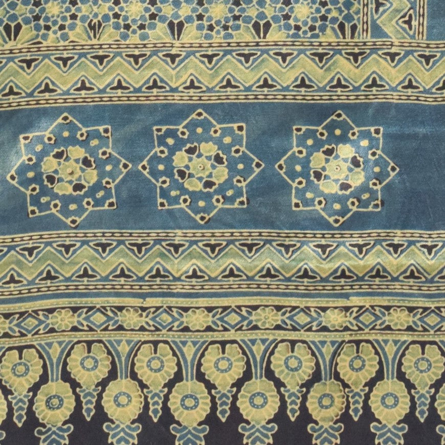 Ajrakh Mashru Silk Natural Dye Hand Block Print Stole   - 2.1 Mtr Length    -  SKU : ID19101K