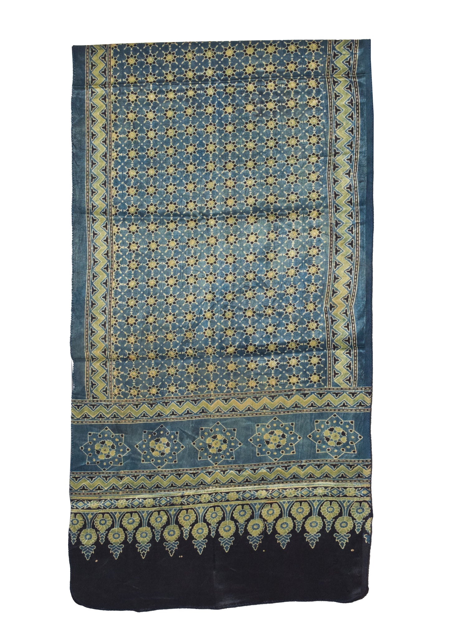 Ajrakh Mashru Silk Natural Dye Hand Block Print Stole   - 2.1 Mtr Length    -  SKU : ID19101R
