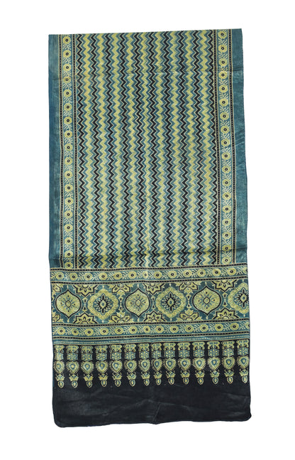 Ajrakh Mashru Silk Natural Dye Hand Block Print Stole   - 2.1 Mtr Length    -  SKU : ID1910AF