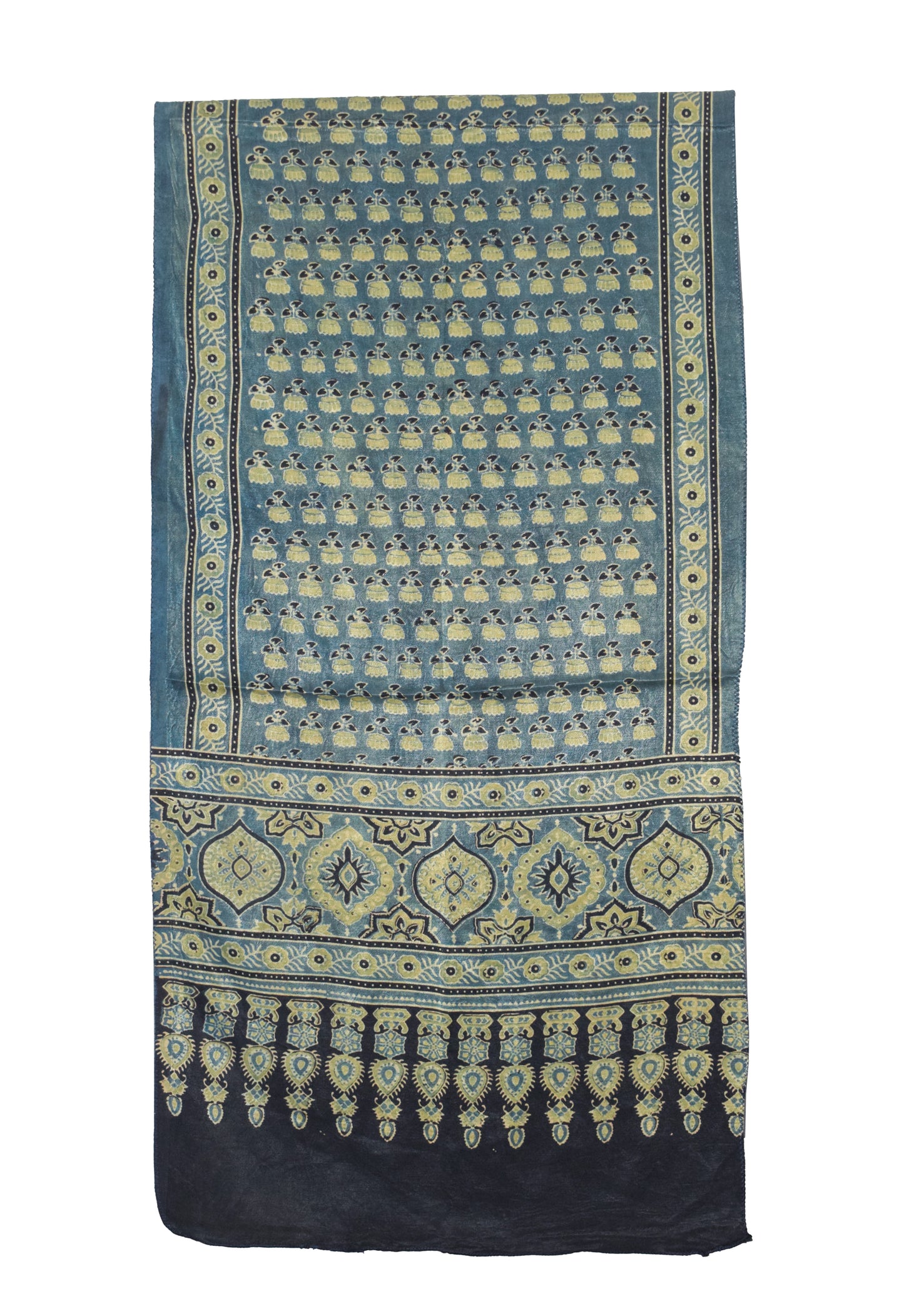 Ajrakh Mashru Silk Natural Dye Hand Block Print Stole   - 2.1 Mtr Length    -  SKU : ID1910AM