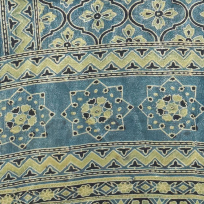 Ajrakh Mashru Silk Natural Dye Hand Block Print Stole   - 2.1 Mtr Length    -  SKU : ID1910BA