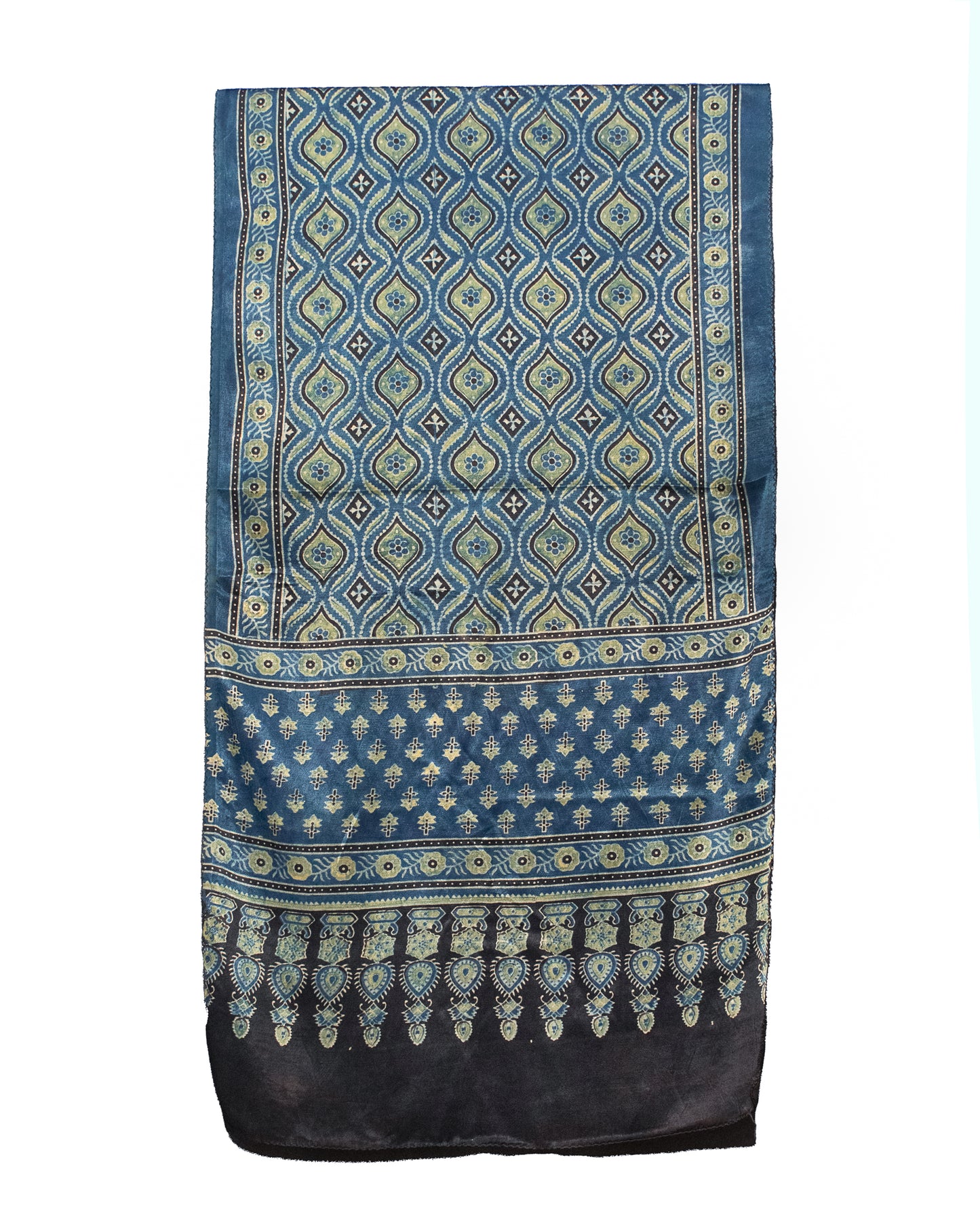 Ajrakh Mashru Silk Natural Dye Hand Block Print Stole  - 2.1 Mtr Length    -  SKU : ID22702M