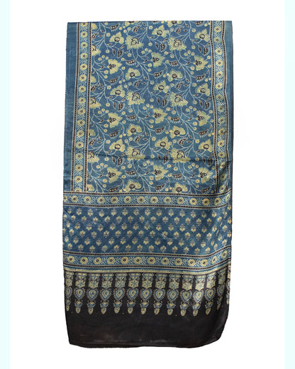 Ajrakh Mashru Silk Natural Dye Hand Block Print Stole  - 2.1 Mtr Length    -  SKU : ID22702N