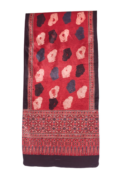 Ajrakh Mashru Silk Natural Dye Hand Block Print Stole   - 2.1 Mtr Length    -  SKU : GT03A01I