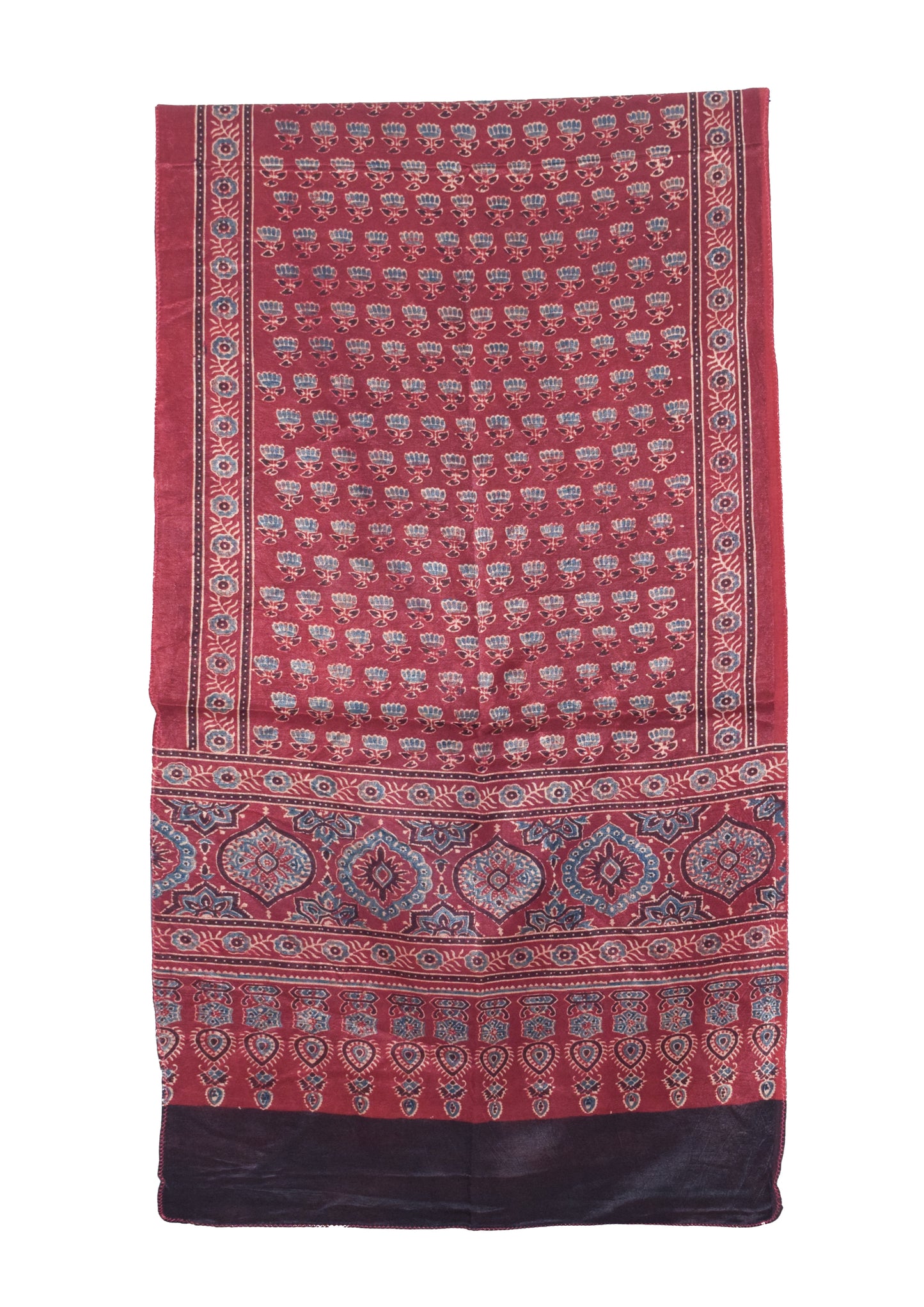 Ajrakh Mashru Silk Natural Dye Hand Block Print Stole   - 2.1 Mtr Length    -  SKU : ID19101F