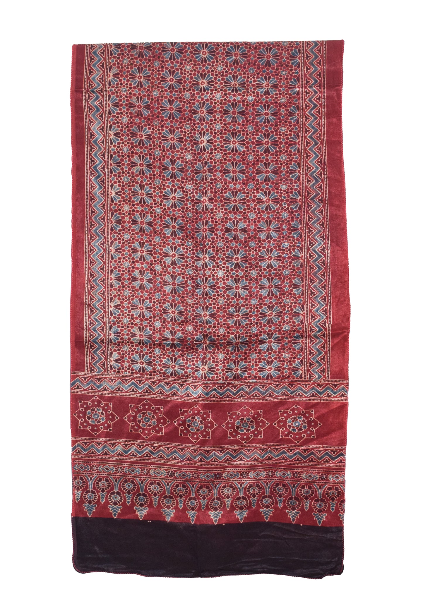 Ajrakh Mashru Silk Natural Dye Hand Block Print Stole   - 2.1 Mtr Length    -  SKU : ID19101M