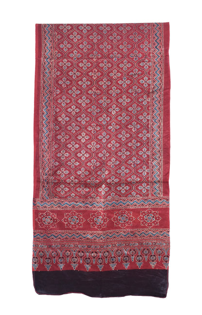 Ajrakh Mashru Silk Natural Dye Hand Block Print Stole   - 2.1 Mtr Length    -  SKU : ID19101T